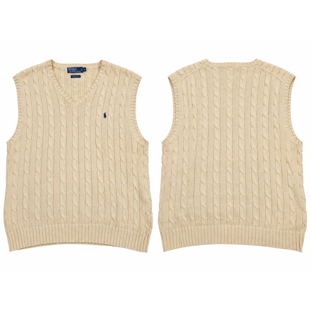 Polo Ralph Lauren Mens XL Yellow Cable Knit Pima Cotton V-Neck Sweater Vest